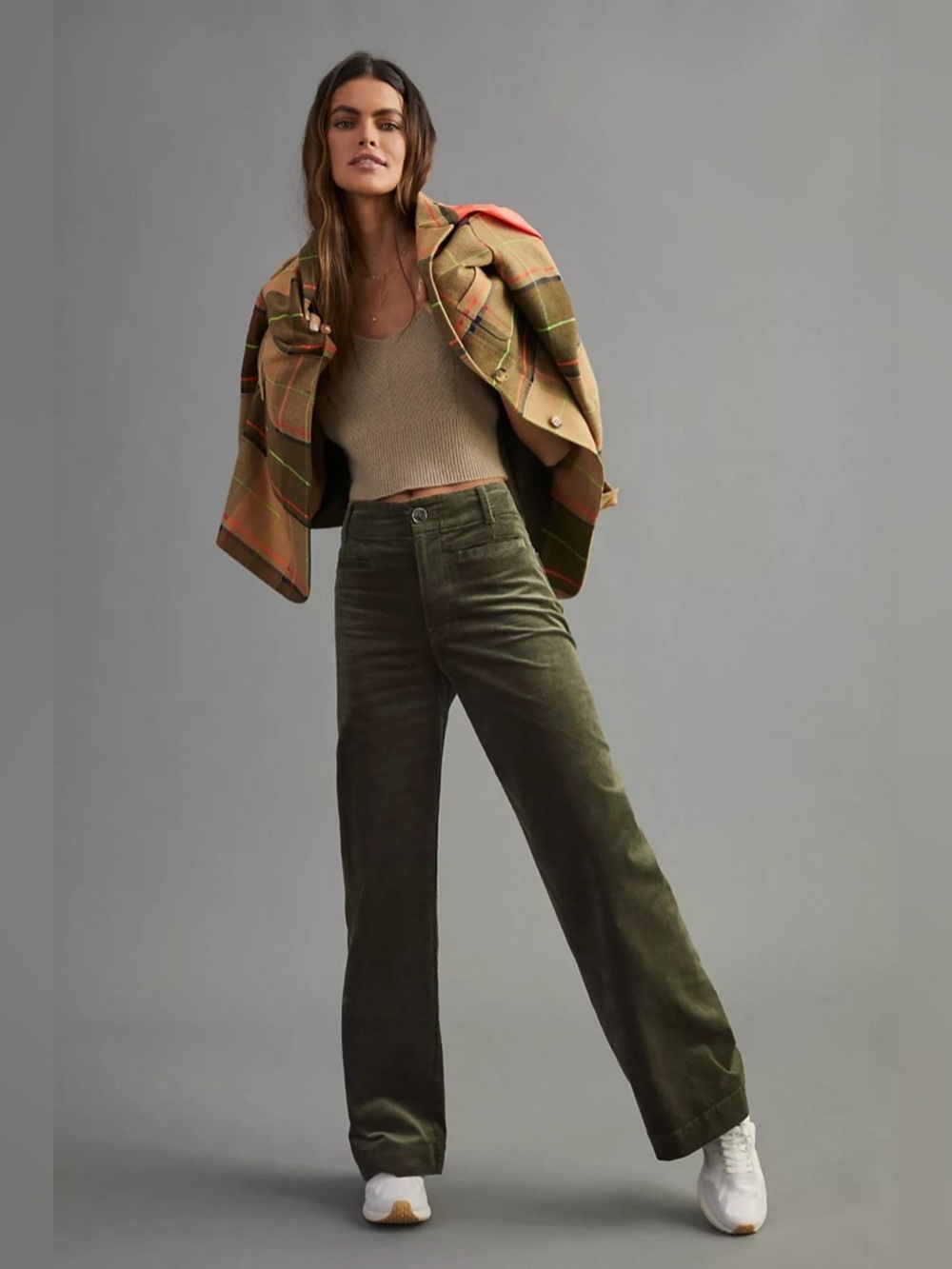 Anthropologie Maeve Colette Green Corduroy crop Wide Leg Pants Sz 28